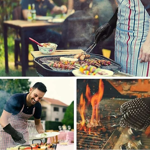 Skridsikre silikone grillhandsker - Maks. temperatur 800°C (sort)