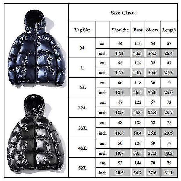 Enkel Glansfuld Mænds Vinter Hættetrøje - Tyk, Løstsiddende, Varmt Ydertøj (Sort, 3XL)