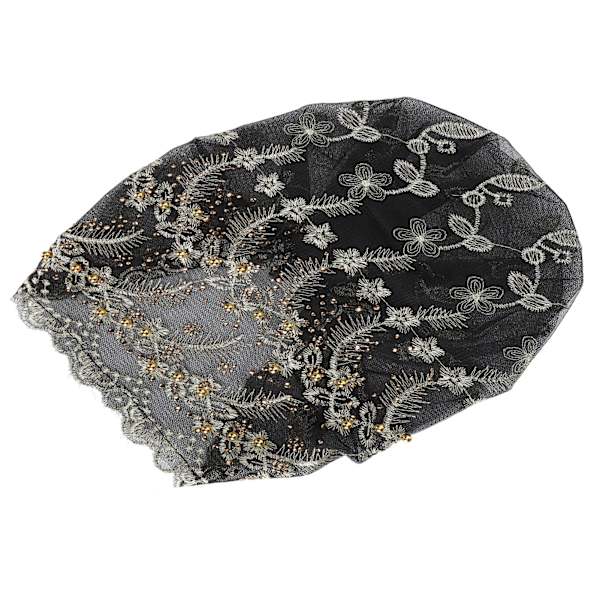 Turbanhuvudband, elegant, broderad fjäderstil, europeisk retrohatt för kvinnor, svart
