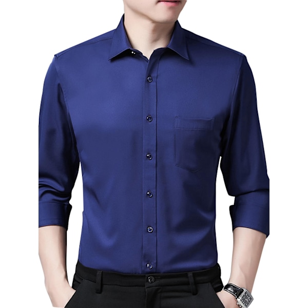 Herrkläder, Casual Slim Fit, Marinblå, Hel, Knapp-Down Klänningsskjorta