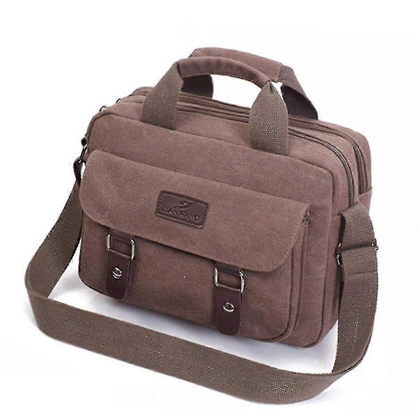 Stor Messenger Bag för Män Canvas Axelväska Plånbok Crossbody Satchel Handväskor För Resor Arbete Daglig Användning Zekai Kaffe