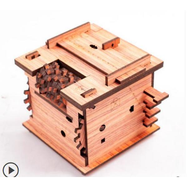 Rött syra gren escape room pussel - 60min boxad kattmodell trä 3D logikspel presentask