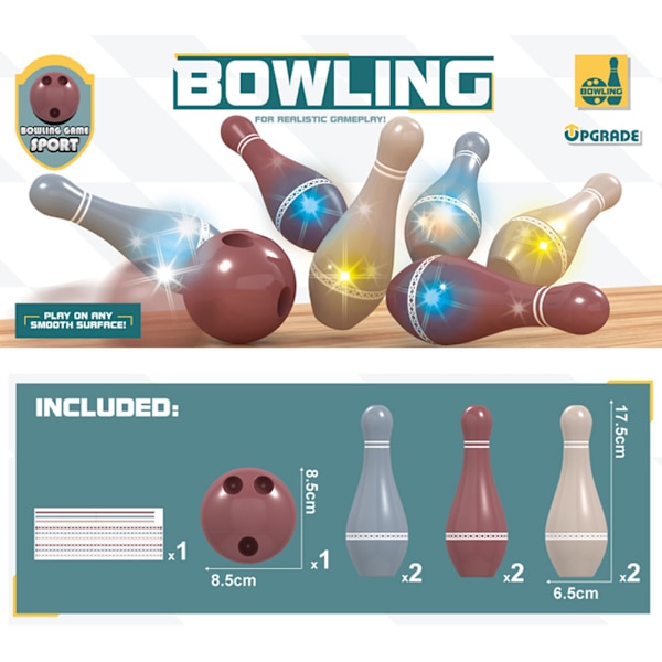 Ljus upp barnens bowlingset Innehåller 6 käglor och 1 boll Bowlingkäglor Leksaksset Inomhus Förälder Barn Spel för Barn Pojkar Flickor