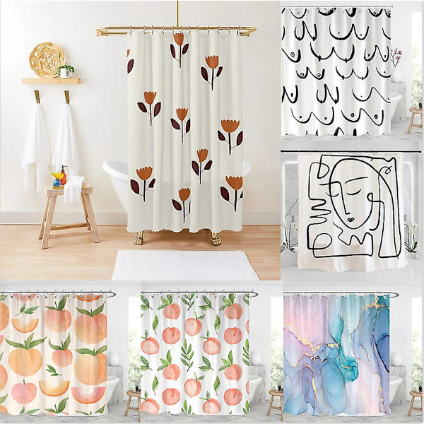Frisk sommerfrugt bruseforhæng - Vandtæt og skimmelresistent design med lyserøde ferskner - 180 x 180 cm