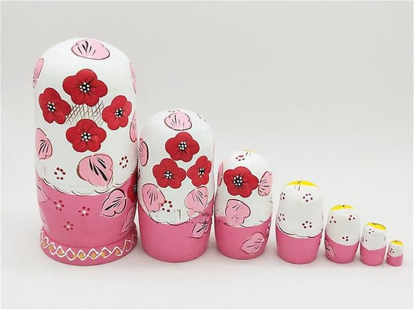 7-lagers Blond Flicka Trä Matryoshka Docka Nesting Leksaksset för Småbarn - Rosa Babushka Dockor Present till Barn