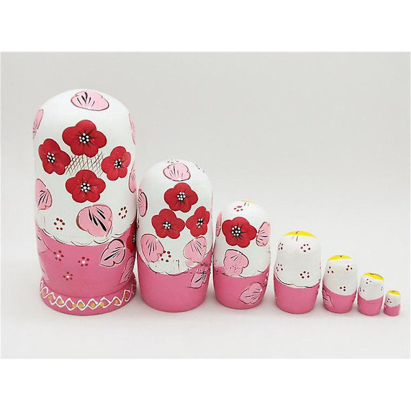 7-lagers blond flicka Trä Matryoshka Nesting Doll Toy Set för småbarn - Rosa Babushka Dolls Present för barn
