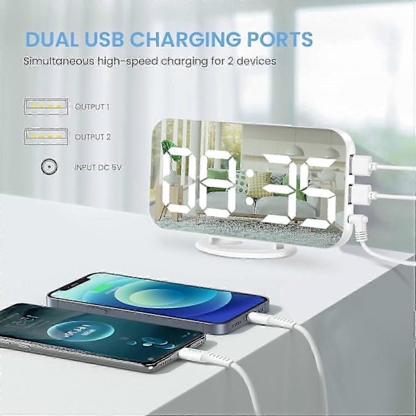 Digitalt Vækkeur, Stor Skærm, Moderne Design med Dobbelte USB-Opladerporte_SZXM