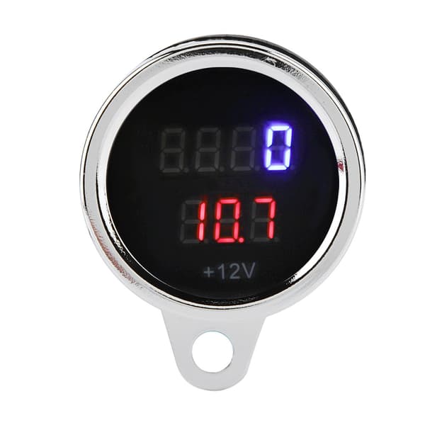 2 i 1 Motorsykkel LED Digital Voltmeter Turteller Måler Metall Odometer Speedometer