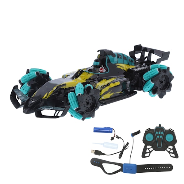2,4 GHz RC 4WD LED Musikbil 360 Grader Roterande Modellbil Leksak med Dubbel FjärrkontrollGul