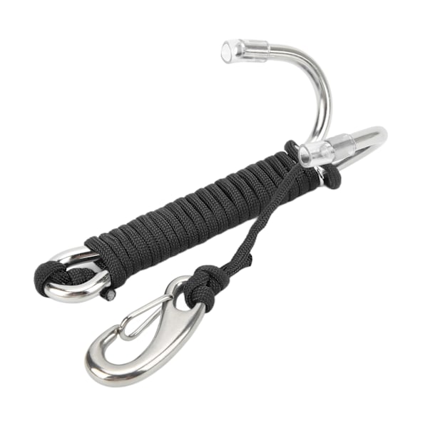 Diving Hooks Stainless Steel Double Reef Hook with Spiral Coil Lanyard for Underwater Activities Divers SafetyBlack