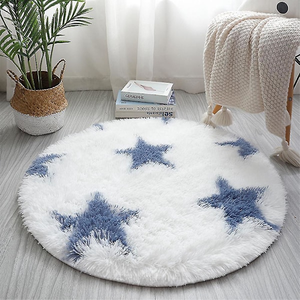 Myk og fluffy blå shaggy rund teppe 160 cm i diameter