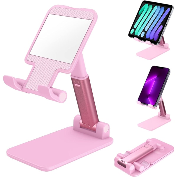 Pink-Phone Stand, hopfällbart Tablet Stand Mobiltelefonhållare för skrivbordet Kompatibel med Samsung iPad Mini iPhone Alla smartphones smartphones