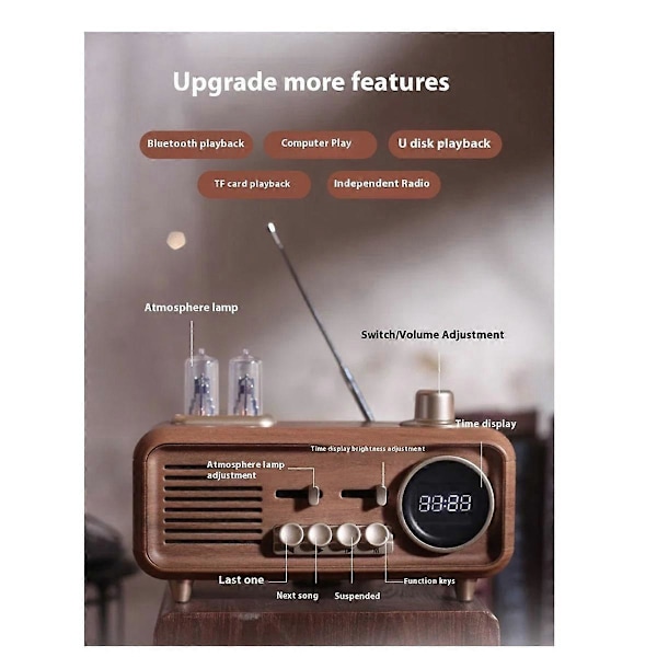 Portabel Retro Bluetooth Högtalare FM Radio Trådlös Subwoofer