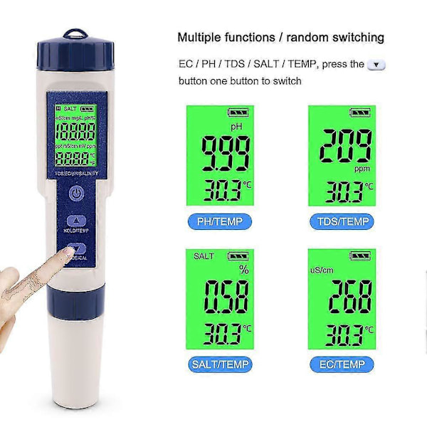 2025 Ny Högprecisions 5-i-1 Elektronisk Salthaltsmätare, mäter Ph, tds, ec Salthalt, vattenkvalitetstestare