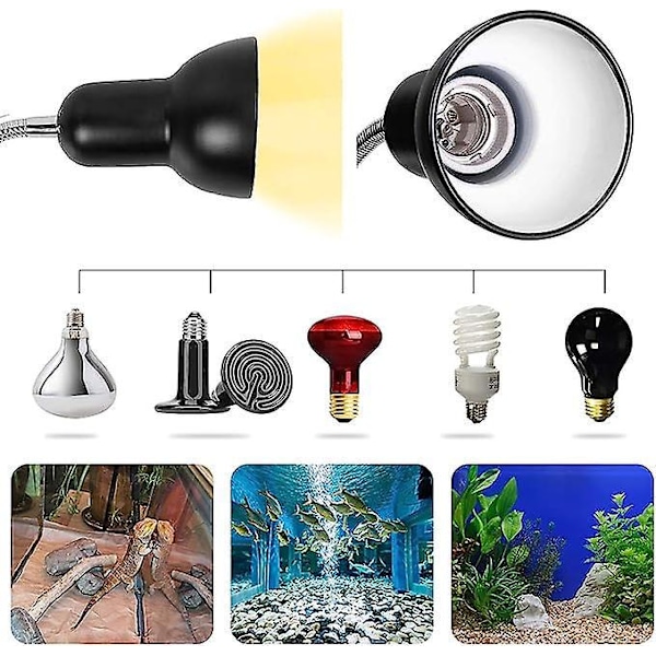 1 Sköldpaddsvärmelampa, 2 UVA UVB-lampor 25W Reptilvärmelampa med Ställ Terrariumlampa med 360° Vridbar Klämma Sköldpadds Belysning för Reptiler, Amfibier,