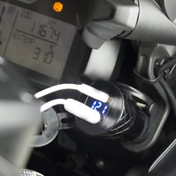 12V-24V Motorsykkel USB Port Strømlader Socket med LED Display EU Plugg Svart