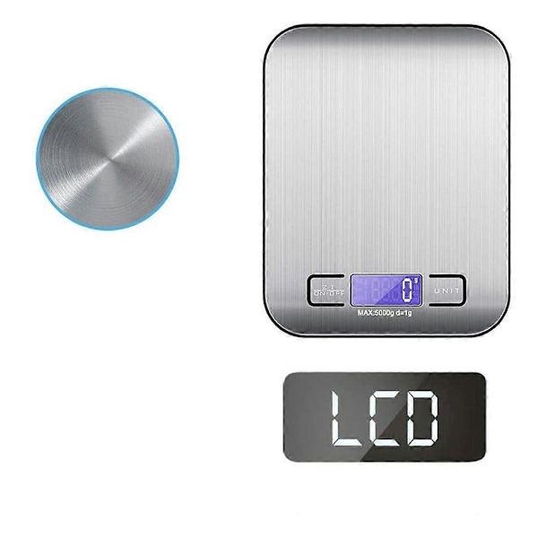 Digital elektronisk våg, digital våg 5KG med LCD-display, ultratunn digital våg tillverkad av stål