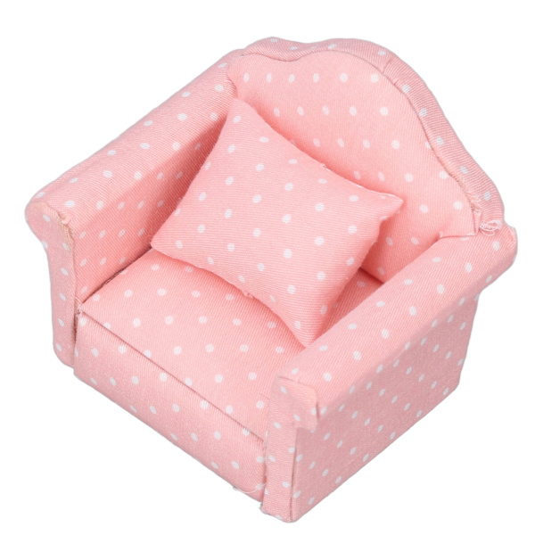 1:12 Dukkehus Mini Sofa Høy Simulering Lenestol Rosa Hvite Polka Prikker Dukkehus Miniatyr Møbler for 1:12 Dukkehus