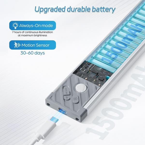 2 50 LED-sensor skåpbelysning, varmt ljus, silverhölje