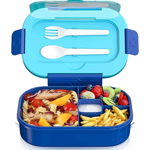 Matlåda för Vuxna och Barn, Bento Box med 4 Fack, 1300ML Läcksäkra Matbehållare, Mikrovågssäker och Diskmaskinssäker Materialkonstruktion