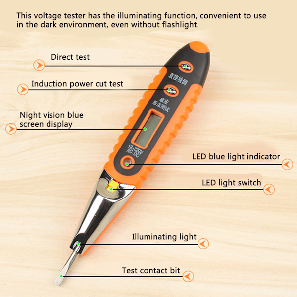 Digital AC/DC Spændingstester Værktøj LED Display Test Pen 12-220V Hjem Værktøj med Lys