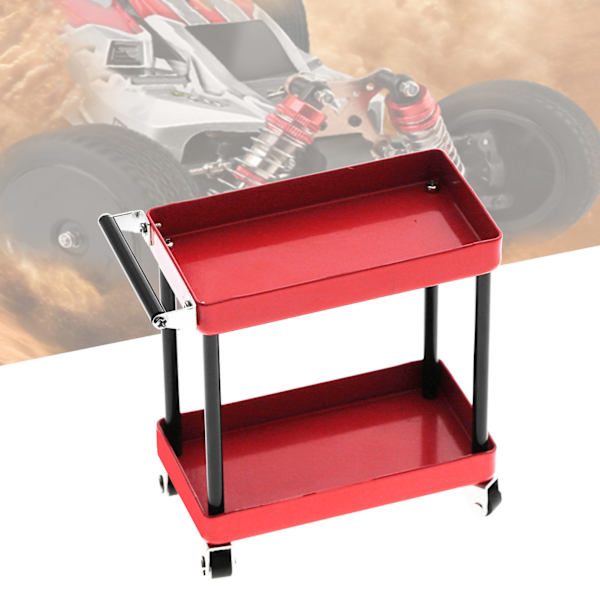 Mini 2-nivåers verktygsförvaringsvagn Mobil verkstad Garage Reparation RC-tillbehör för 1/8 1/10 1/12 1/16 skala modell Stor storlek Rouge