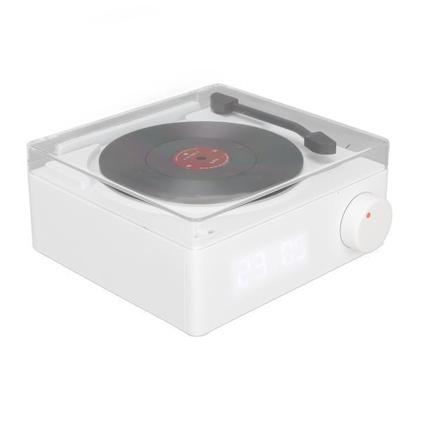 X11 Bluetooth Väckarklocka högtalare 360 ​​graders stereoljud Retro Roterande Vinylskiva Väckarklocka Högtalare DC 5V1A Vit