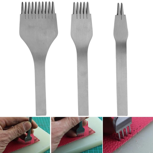 3 stk. Stål Læder Hulning 2+5+10 Takket DIY Håndlavet Læderhåndværk Værktøjssæt (2,7 mm 0..11in )
