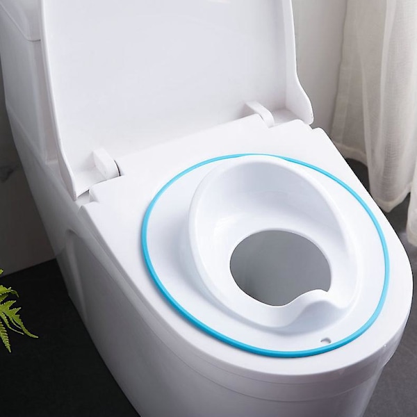 Børnetoiletsæde (hvid med blå kant) - Børnetoiletindsats (33,2*38,5*8CM)