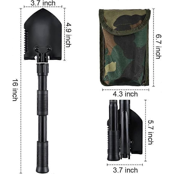 Mini Foldeskammel 40 cm, Multifunktionel Haveskovl Kulstofstål Overlevelsesskovl med Bæretaske til Camping, Vandreture, Udendørs Aktiviteter