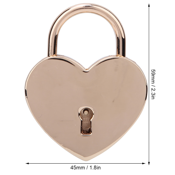 1 sæt hjertelås metal vintage hængelås Husholdningsbrugsartikler med nøgle 45x59mm Rose Gold