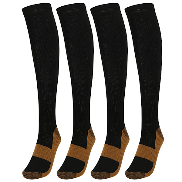 2 par sportkompressionsstrumpor Ankelskydd Kopparfiber Vadförtunningsärmar (kopparfiber Knähöga strumpor Svart l XL)