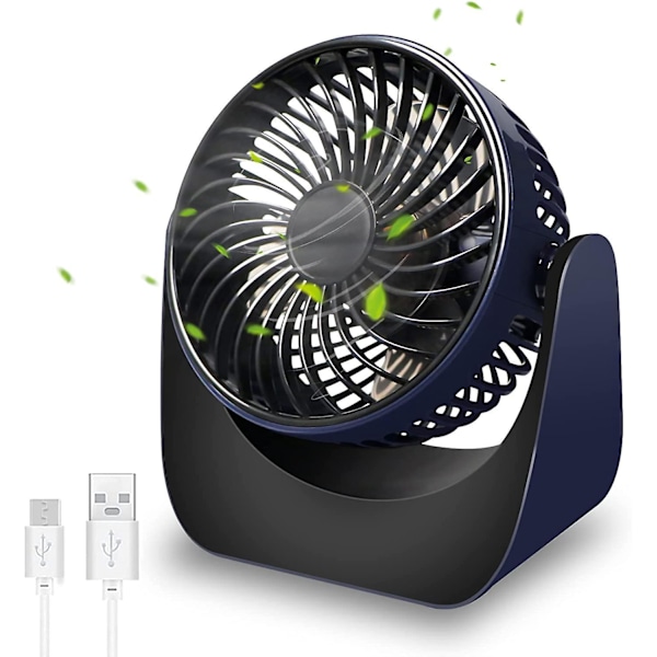 USB Desk Fan - Small Silent Mini USB Fan with 3 Adjustable Speeds and Strong Airflow - Portable 360° Rotation Table Fan for Home, Office, and Bedroom