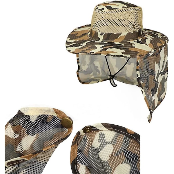 Fiskehatt for utendørs bruk med kamuflasjeklaff, ørebeskyttelse, kamuflasjeskygge, vanntett caps for jakt, fotturer, camping, 1 stk.