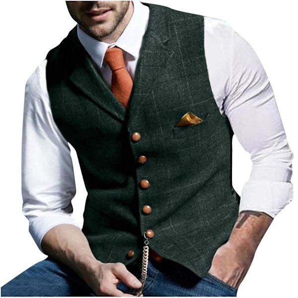Lattice Slim Fit Business Väst för Män L Grön
