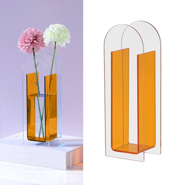 Moderne Akryl Klar Vase Farverige Akryl Blomster Vase til Bryllup Fest Hjem Bord Dekoration Semi Farverige Vibrerende Orange