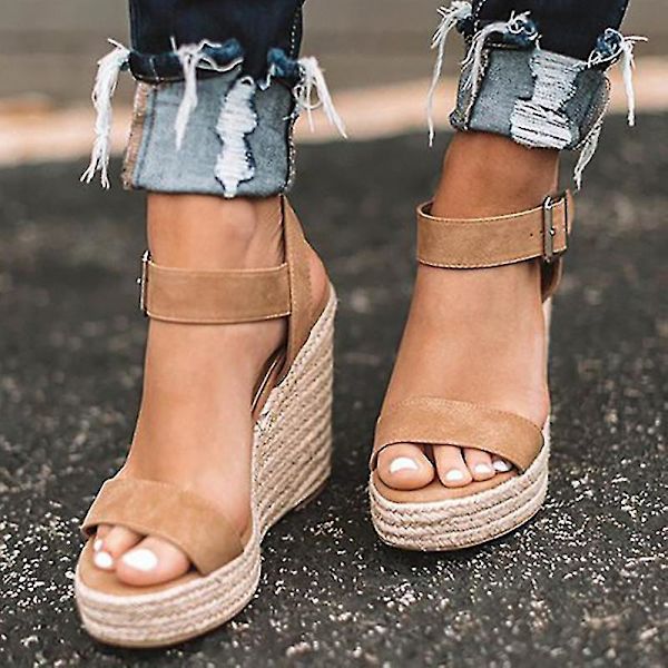 Spikade Platform Espadrillesandaler med hög kil - Brun EU 36