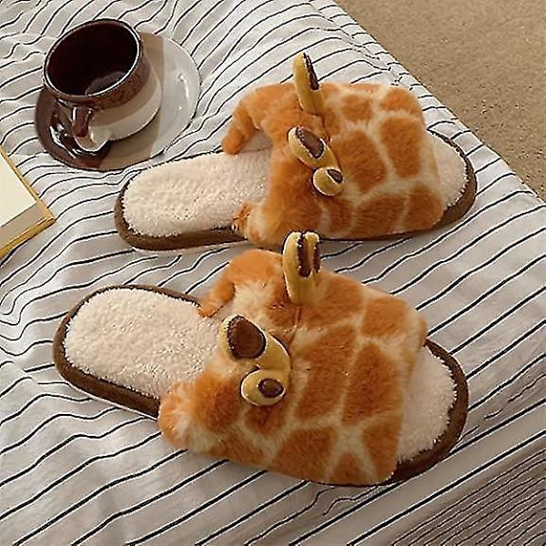 Cartoon Giraffe Bomullstofflor för Kvinnor - Vinter Inomhus Utomhus (Storlek 38-39)