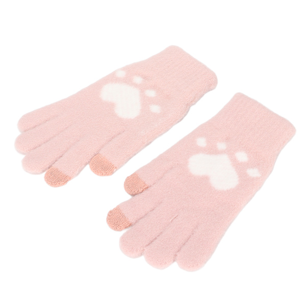 Söta vantar med katt tass mönster pekskärm andningsbara mjuka imitation mink varma tjocka handskar rosa