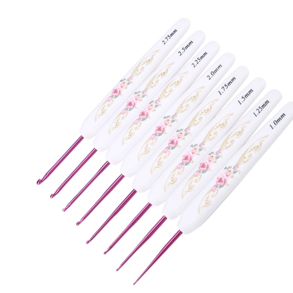 8 st aluminiumvirknålsset set med mjukt blommönster i plasthandtag (liten)