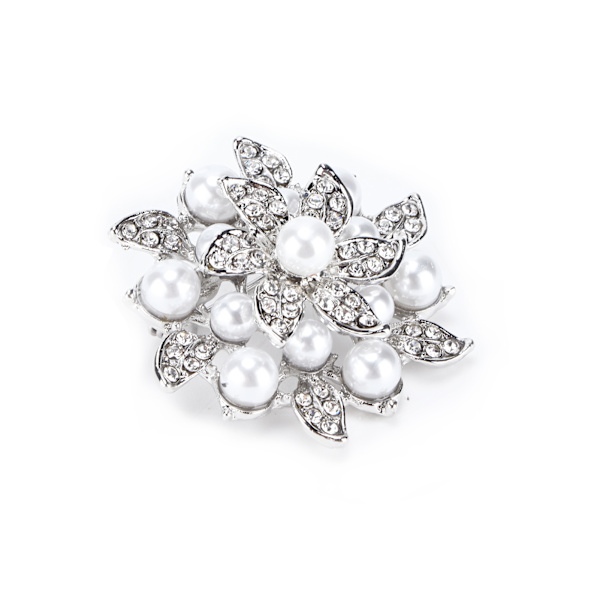 Brosch Diamond Flower Pearl Legering Mode för utsökt Present tygdekorationerSilver