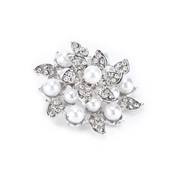 Brosje Diamond Flower Pearl Alloy Mote for utsøkt Present Cloth DecorationsSølv