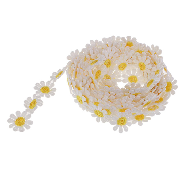 12 Yards 25mm Tusindfryd Blomst Broderi Blondekant Applikation Bånd Syhåndværk