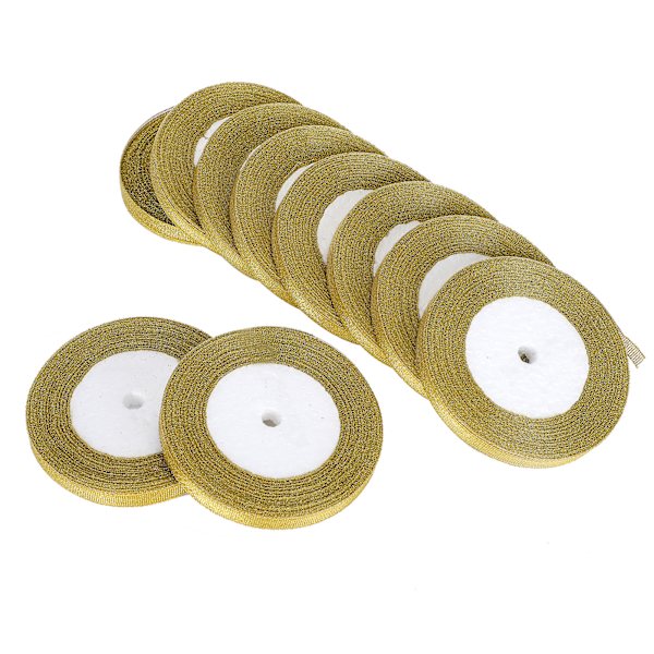 10 st 25 meter/rulle gyllene band DIY rosett hantverk jul bröllopstårta bandage 1CM
