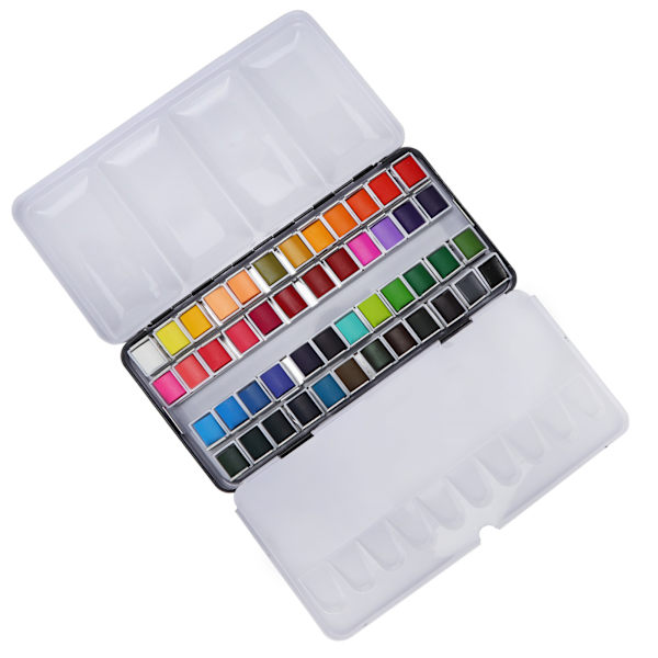 Akvarelfarve Bærbar Bright Color Akvarel Pigment Sæt Paint Supplies med Box48 farver