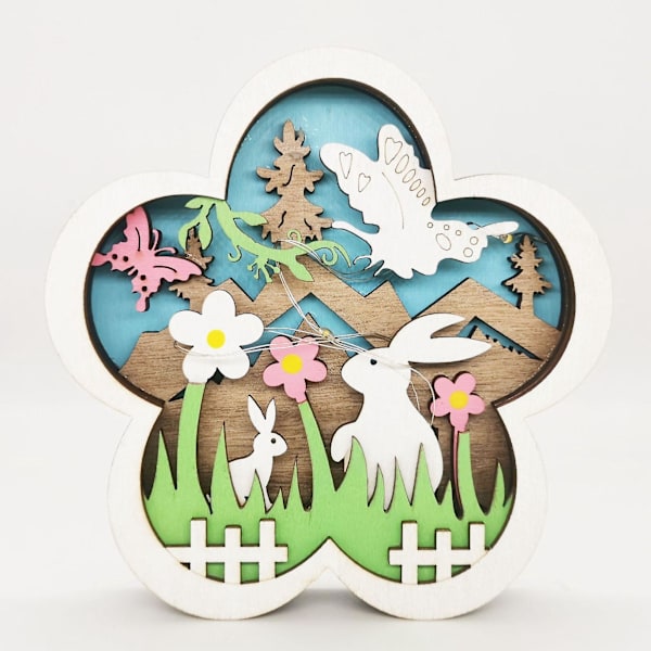 Påsklykta i trä Kreativ Vår Kanin Fjäril LED-ljus Ornament Hänge