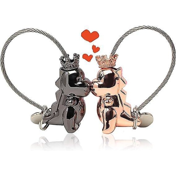 Søte magnetiske kjærlighetsnøkler for dinosaurer - sett med 2 nøkkelringer i gaveeske i aluminiumslegering, perfekte nøkkelringer for kjæresten