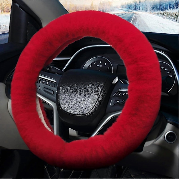 Fluffig Rattmuff Päls Bilrattmuff Luddig Universal Rattmuff 38cm Ratt för Kvinnor röd