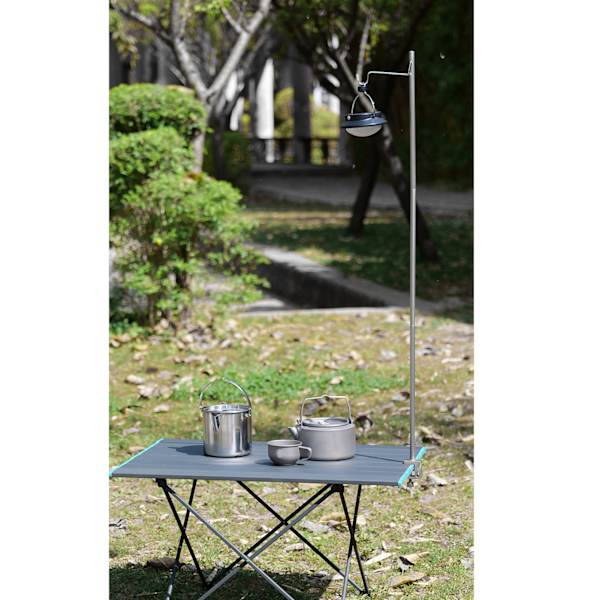 Camping Ljusstolpe Aluminiumlegering Dubbel Användning Fällbar med Spikar Bordslampa Stolpe för Mark Utomhus Picknick Grå