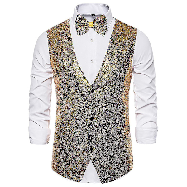 Paljetter Casual Väst för Män - XL Guld